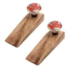 2 Pieces Red Poppy Flower Golden Ceramic Wooden Door Stopper
